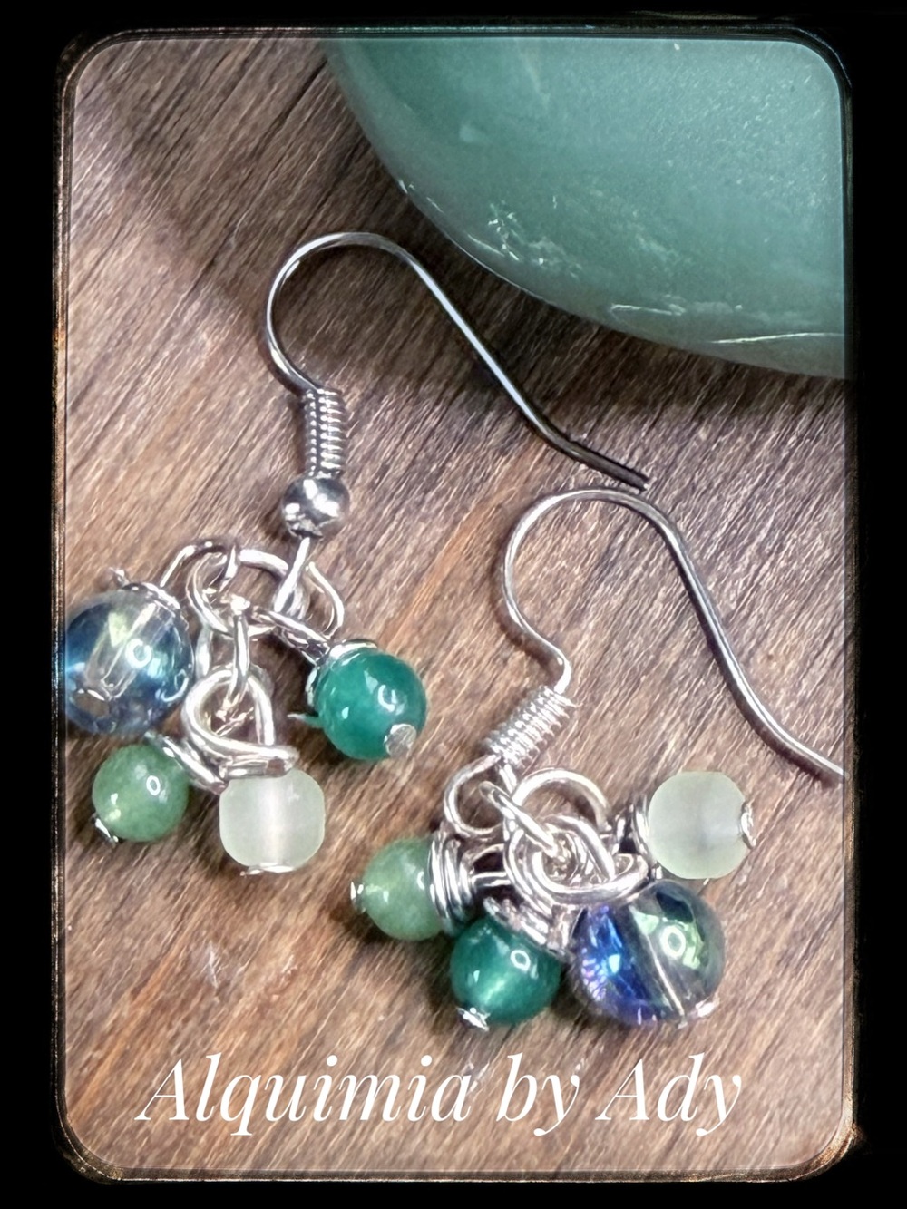 Bridesmaid + Silver and Green aventurine Dangle clusters | Earrings